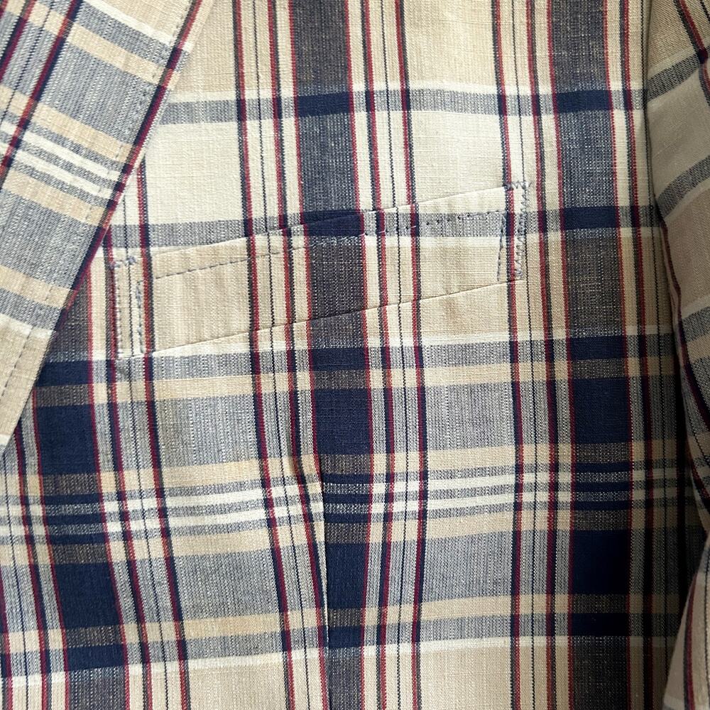 Banana Republic Mad Men Collection Suit Coat/Jacket Blues/Beige Multi Plaid 40S - Picture 2 of 9